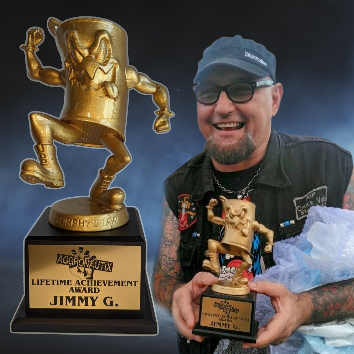 Last night at the annual MURPHY'S LAW Jimmy G Birthday Boat Bash, we presented Jimmy with the first ever AGGRONAUTIX Lifetime Achievement Award for his dedication to punk rock / hardcore excellence. It was an amazing event and ALL the bands kicked ass. Congrats Jimmy!