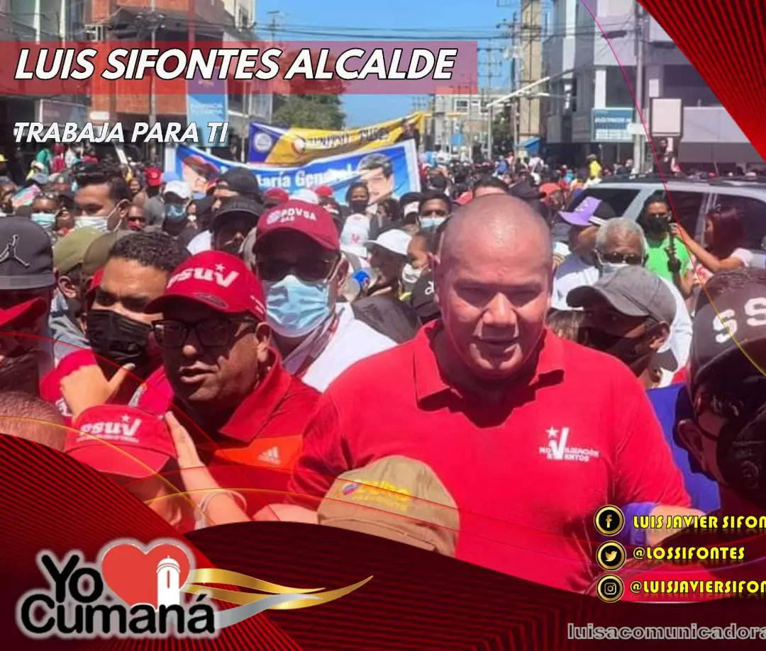 YO♥️CUMANA
🪷Gran Marcha de Trabajadores🪷

✨ #13Ago Alcalde de #Cumana  ▶️ .<a href="/lossifontes/">LUIS JAVIER SIFONTES</a> ◀️ acompaño al pueblo trabajador, en apoyo al presidente .<a href="/NicolasMaduro/">Nicolás Maduro</a> desde Av. Bermúdez de la Ciudad 👏
#RenovacionProfunda
#FelizSabado
#Sucre
🪷 .<a href="/PartidoPSUV/">PSUV</a>