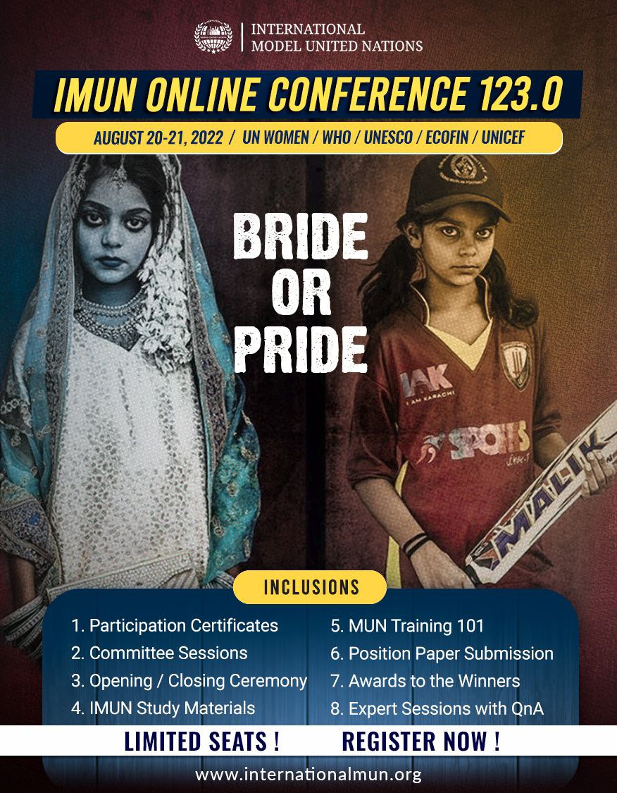 Steffie_Laura's tweet photo. IMUN Online 123.0 discusses ways to tackle and change this patriarchal tradition with two Committees on child marriage and gender equality. All participants get professional certificates and top performers get special recognition. https://t.co/0DxNTD1UCP https://t.co/4bOqkrhg8M