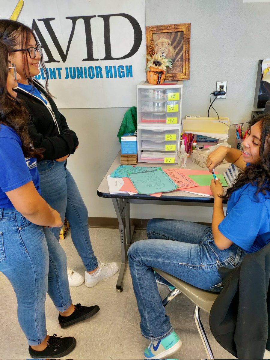 CJHS_AVID's tweet photo. Eighth grade AVID doing what they do best, sharing and caring! Bio Poem mini group share! #BeAVID @ClintJHS @msrojas_CCR @AVID4College @ClintISD https://t.co/JKPeLyjtul