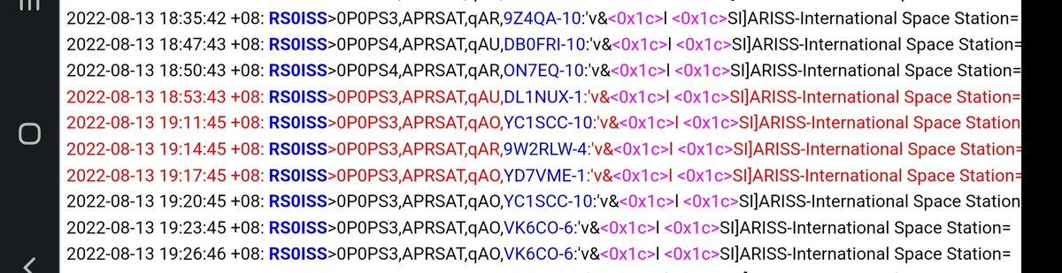 9w2rlw's tweet photo. 2022-08-13 19:14:45 +08: RS0ISS>0P0PS3,APRSAT,qAR,9W2RLW-4:'v&amp;<0x1c>l <0x1c>SI]ARISS-International Space Station.

Long long time no see...😆

Welcome RS0ISS 😅

#APRS
#RS0ISS https://t.co/wlMhrqV1pJ