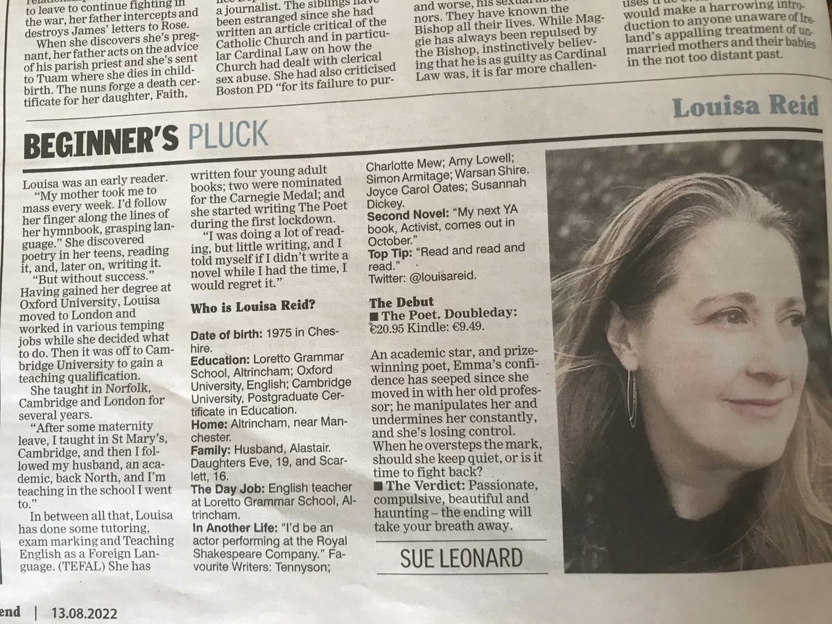 Suejleonard's tweet photo. The Poet, by @louisareid this weeks #beginnerspluck is passionate. Compulsive. Beautiful and haunting. The ending will take your breath away. I simply ADORED it. So clever and thought provoking. @irishexaminer @DoubledayUK https://t.co/vF1YPIEpWo