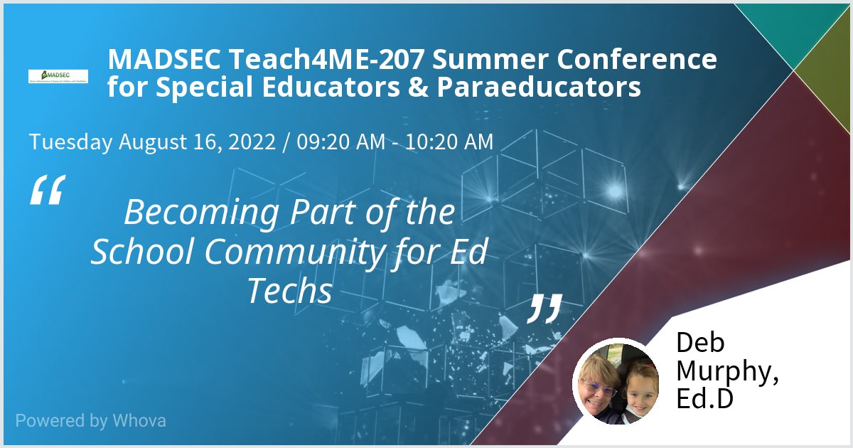 Meb528's tweet image. I am speaking at MADSEC Teach4ME-207 Summer Conference for Special Educators &amp;amp; Paraeducators. Please check out my talk if you&apos;re attending the event! #Teach4ME-207 - via #Whova event app