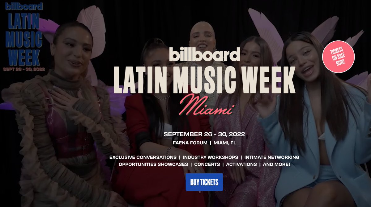 Don't miss BILLBOARD's Latin Music Week
SEPTEMBER 26 - 30, 2022
FAENA FORUM  |  MIAMI, FL

For info &amp; tickets, visit: tixr.com/groups/billboa…