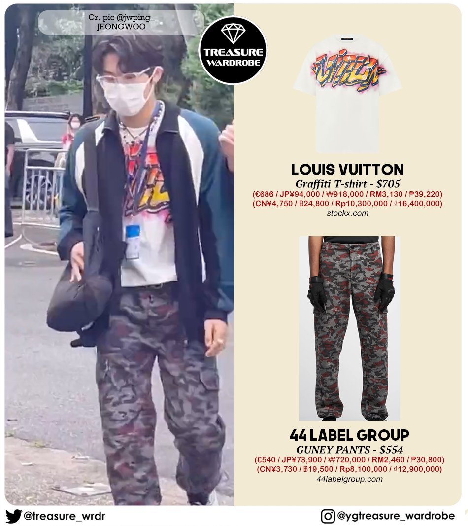 TREASURE_WRDR's tweet photo. #JEONGWOO wearing
#LpuisVuitton t-shirt
#44LabelGroup pants
#Surgery T-shirt

#トレジャー #TREASURE #트레저 #JEONGWOOWARDROBE #PARKJEONGWOO
#박정우 https://t.co/3vHWNahvMy