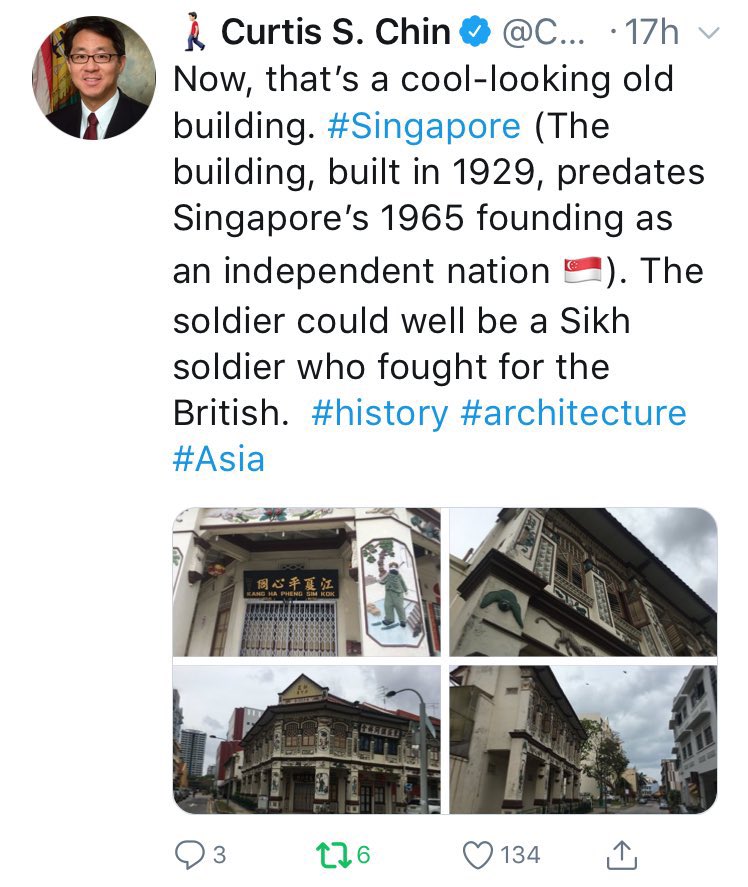 CurtisSChin's tweet photo. #Singapore 🇸🇬 #MuchToDiscover
Flashback: So, I tweeted about a building I had walked by &amp; admired. And a few hours later, @SinghLions Tweeted back some info &amp; photos. How cool is that. #learning #sharing via @twitter. #architecture #heritage #history #SikhHeritage #Sikhs https://t.co/nWUy8X6twH