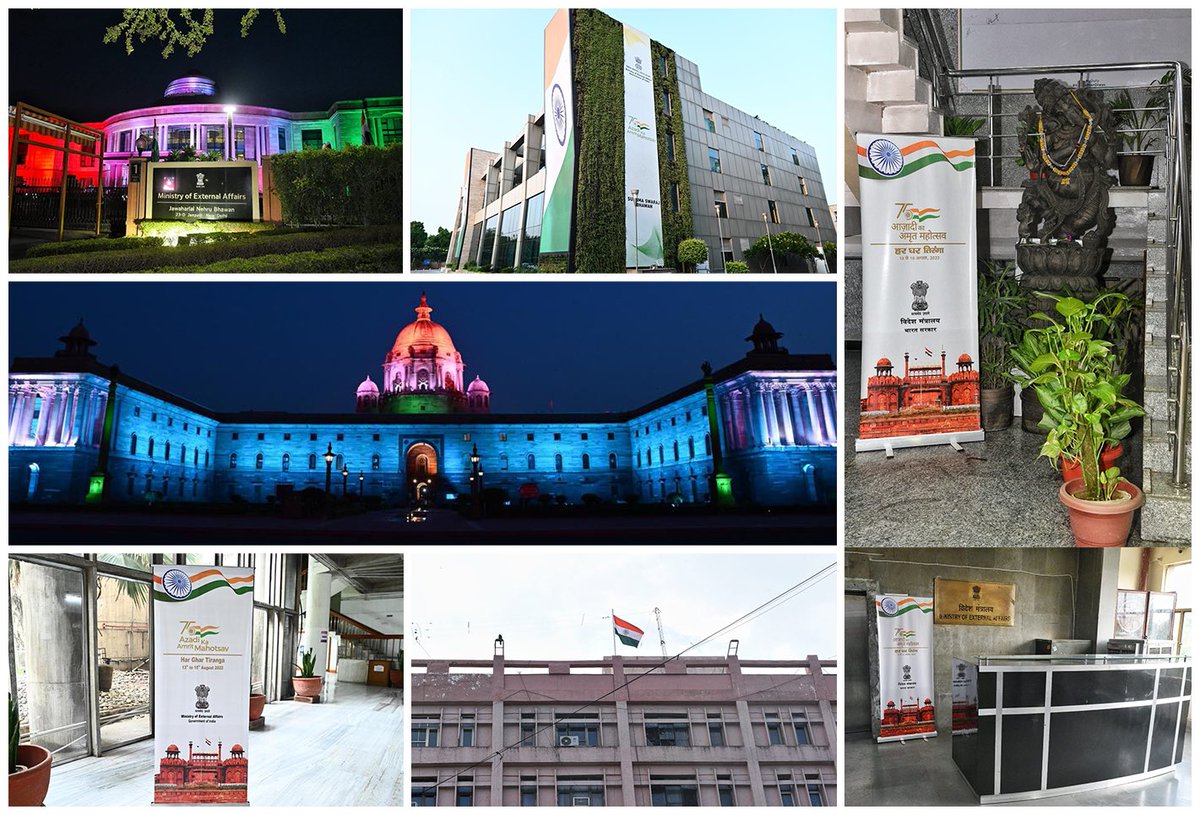 MEAIndia's tweet photo. #HarGharTiranga

MEA offices adorned with the Tricolour for #IndiaAt75. https://t.co/a37c1b23Hm