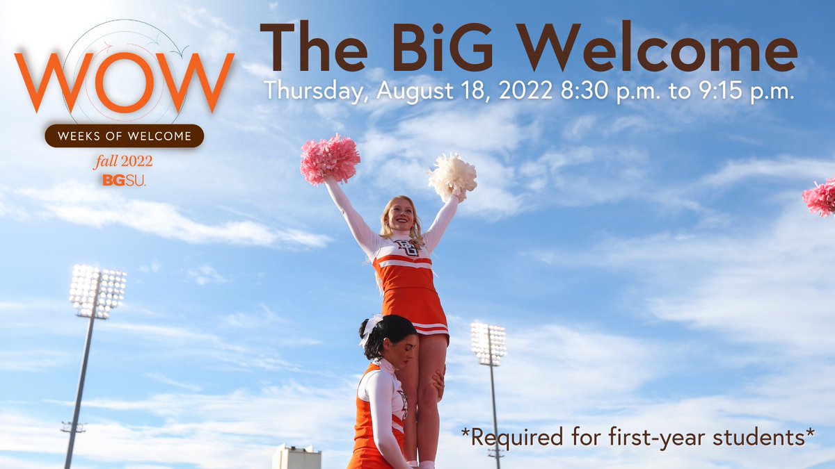 The BiG Welcome includes learning about BGSU traditions, meeting fellow first-year Falcons and winning prizes during Weeks of Welcome. Get hype and get ready to have some fun, #BGSU2026! 🙌 bit.ly/3p5gEQM