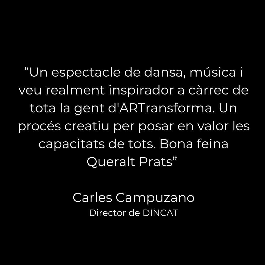 ARTransforma (@artransforma) on Twitter photo <a href="/carlescampuzano/">carles campuzano</a> <a href="/_dincat/">Dincat</a> <a href="/mercatflors/">Mercat de les Flors</a> <a href="/queraltprats/">Queralt Prats Bruguera</a> <a href="/guillemromatort/">Guillem Roma</a> <a href="/asproseatgrup/">Asproseat</a> <a href="/COBogatell/">Centre Ocupacional Bogatell</a> <a href="/ester_pb/">Ester Pinart 🎗</a> <a href="/josepmariasoro/">Josep Maria Soro</a> <a href="/granerbcn/">Graner</a> <a href="/frmat/">Francesc Mateu i Hosta</a> <a href="/carlescampuzano/">carles campuzano</a> director de <a href="/_dincat/">Dincat</a> diu: "Un espectacle de dansa, música i veu realment inspirador a càrrec de tota la gent d'ARTransforma. Un procés creatiu per posar en valor les capacitats de tots. Bona feina <a href="/queraltprats/">Queralt Prats Bruguera</a> " Gràcies per venir, Carles! Foto: L. Compte <a href="/carlescampuzano/">carles campuzano</a> <a href="/_dincat/">Dincat</a> <a href="/mercatflors/">Mercat de les Flors</a> <a href="/queraltprats/">Queralt Prats Bruguera</a> <a href="/guillemromatort/">Guillem Roma</a> <a href="/asproseatgrup/">Asproseat</a> <a href="/COBogatell/">Centre Ocupacional Bogatell</a> <a href="/ester_pb/">Ester Pinart 🎗</a> <a href="/josepmariasoro/">Josep Maria Soro</a> <a href="/granerbcn/">Graner</a> <a href="/frmat/">Francesc Mateu i Hosta</a> <a href="/carlescampuzano/">carles campuzano</a> director de <a href="/_dincat/">Dincat</a> diu: "Un espectacle de dansa, música i veu realment inspirador a càrrec de tota la gent d'ARTransforma. Un procés creatiu per posar en valor les capacitats de tots. Bona feina <a href="/queraltprats/">Queralt Prats Bruguera</a> " Gràcies per venir, Carles! Foto: L. Compte