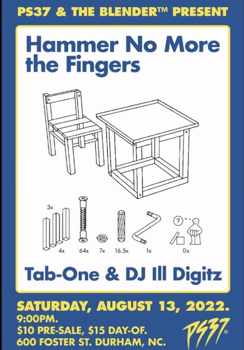 TONIGHT. Hammer No More the Fingers with Tab-One and DJ Ill Digitz. Get your tix now and see ya in the yard. 

🎟: eventbrite.com/e/hammer-no-mo…