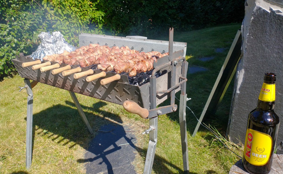 Demetris_Samuel's tweet photo. When your Maltese friends have so much #Cyprus in their ❤️ that they carry a 🇨🇾 #foukou complete with traditional accessories across Europe to #Finland, you just have to fire up charcoal with them and make #souvlakia 🍻
#Legends 🇲🇹 @Patgrean https://t.co/IBbZXkLxja
