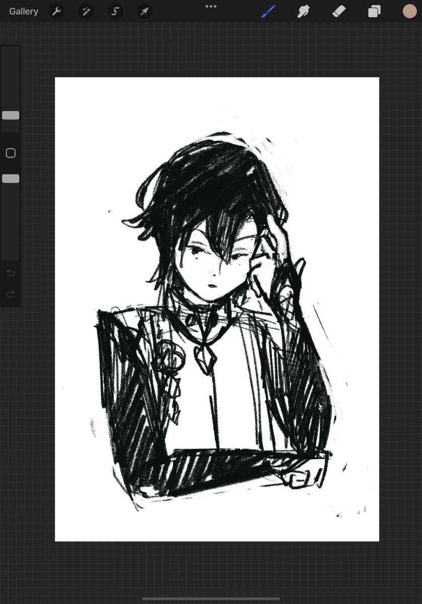 kayer_a's tweet photo. also i have this sketch of heizou aka boy who stole all my savings for kazuha and i spent a few weeks grinding again 
#Genshinlmpact #原神 #genshinimpactfanart #Heizou https://t.co/m29vA7dWSB