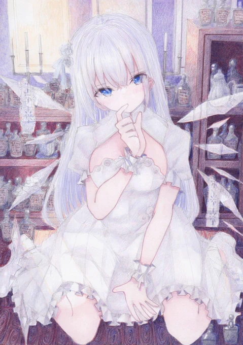 氷の少女 #オリジナル #アナログ #色鉛筆 #透明水彩  