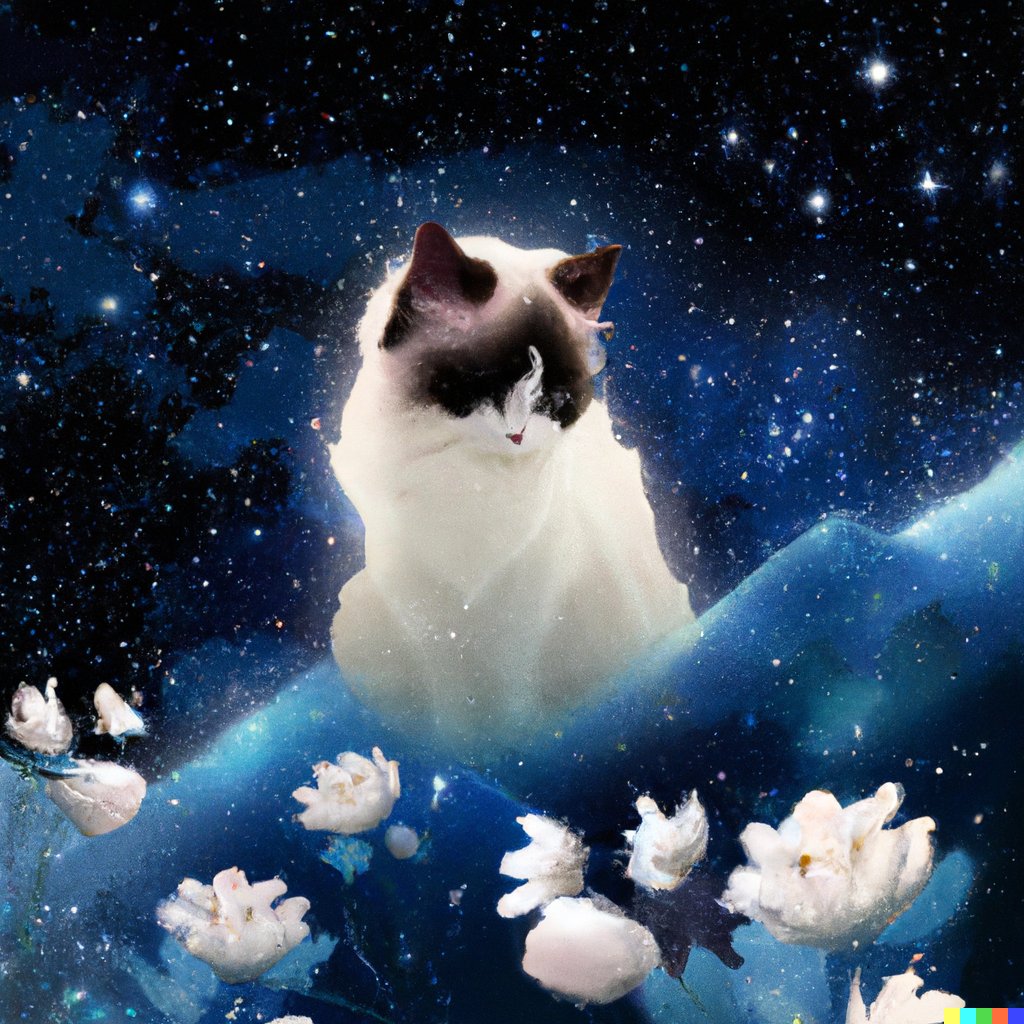A realistic picture of ragdoll cat in heaven with many white flowers on the top of the mountain with a beautiful night sky with stars
#openai #dalle #cat #picoftheday📷 #picoftheday #picofthedays #aiart #AI