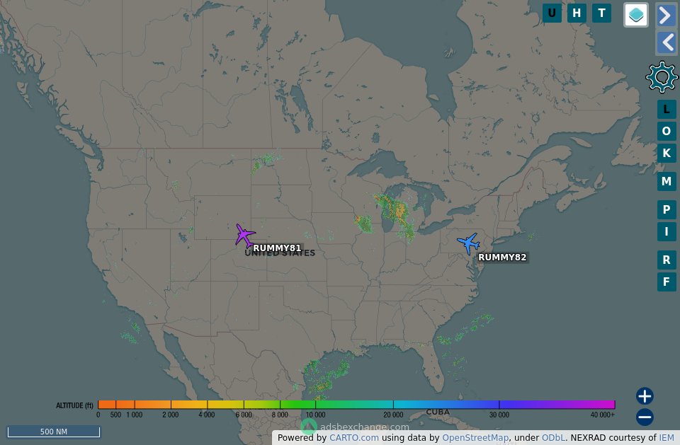 TheIntelFrog's tweet photo. We have a pair of CORONET mission tankers up at 1512z.
KC-46A #AE5E06 as RUMMY81 out of McConnell AFB, KS
KC-10A #AE021C as RUMMY82 out of JB McGuire, NJ
The CORONET mission indicates they're escorting fighters across the drink, or back home. https://t.co/0DfT2Xtnga