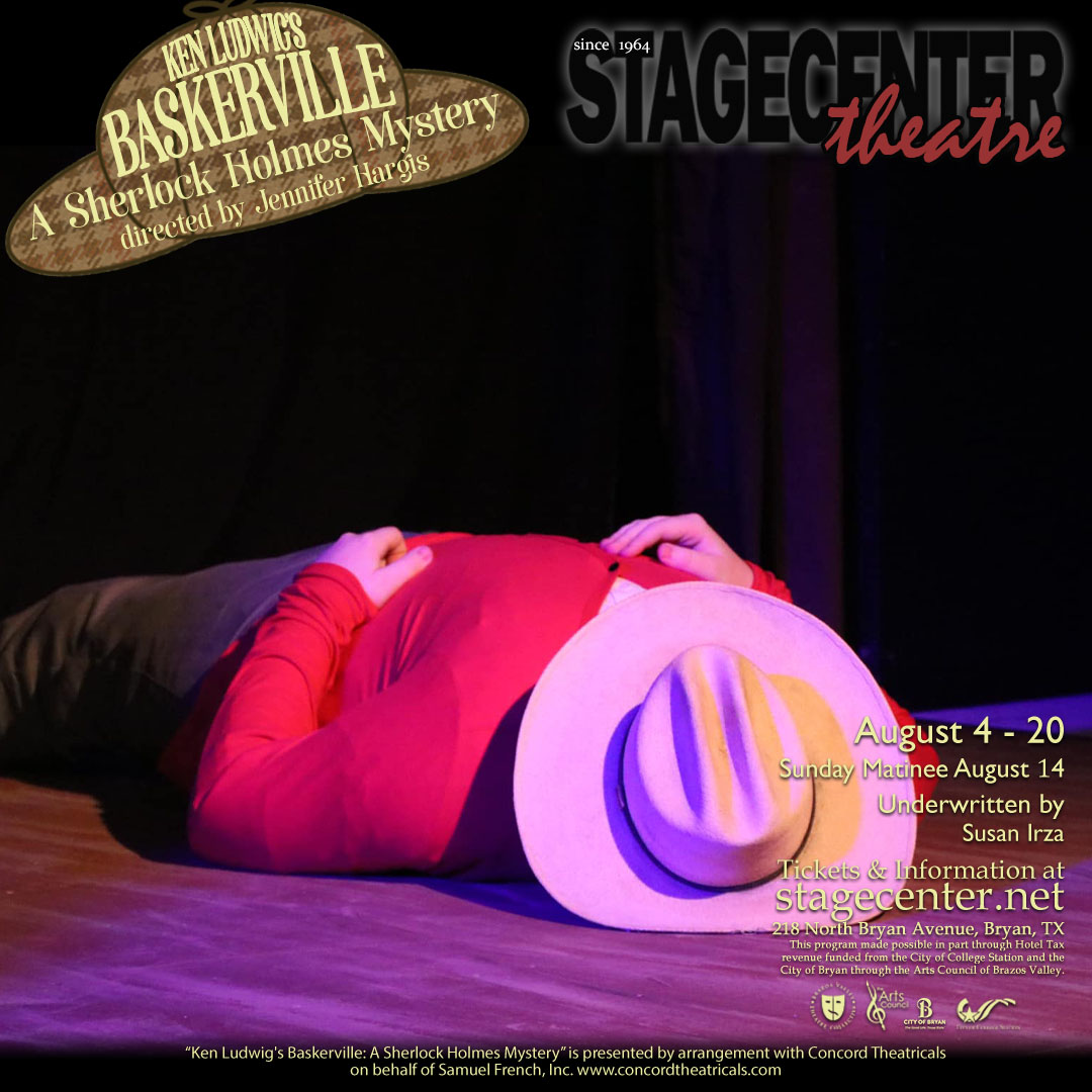 StageCenter's tweet photo. Who is this body on the floor? Ken Ludwig's Baskerville: A Sherlock Holmes Mystery has two more performances this weekend. Tomorrow's matinee is completely sold out, but we still have a handful of tickets left for tonight. Grab yours at https://t.co/bGDM2lPq75 https://t.co/V1bQYDjxlv