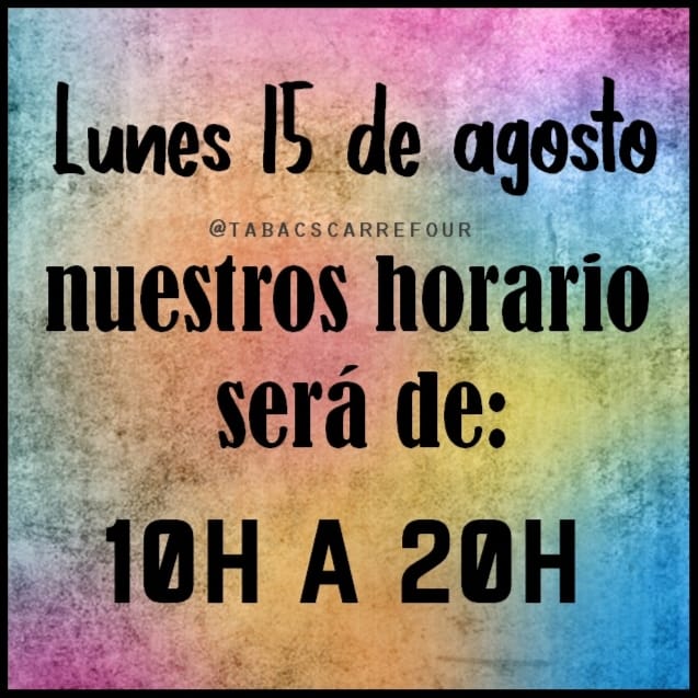 TabacsCarrefour's tweet photo. Buenas tardes❗❗

No os olvidéis que este lunes 15 agosto por ser festivo nuestro horario será de 10h a 20h❗🤗

Aquí os esperamos 😍

#tabacscarrefour #tabacs #estanc #estanco #nocerramos #nocerramosalmediodía #15agosto #terrassa #barcelona #canparellada #vallesoccidental https://t.co/EcXDY80bxo