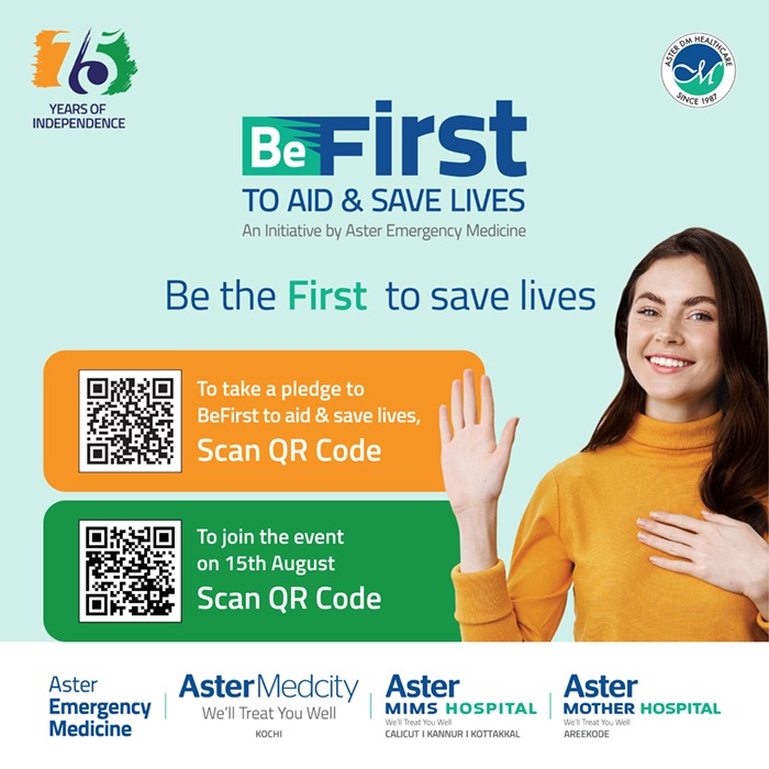 AsterMedcity14's tweet photo. Let's be the first to save lives. Join the BeFIRST movement and take a pledge to aid & save lives in medical emergencies.
To take the pledge today, click: https://t.co/pGNdJvkzr9
#BEFIRST #befirstbefast #savelives #pledgetosavelives #accidents #medicalemergency #AsterMedcity https://t.co/GBYv21dHGk