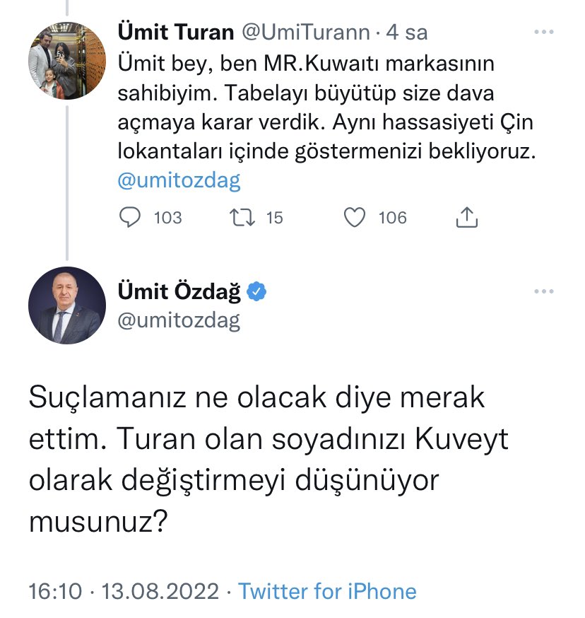Paylaşımımızı alıntılayan Ümit Özdağ ve görseldeki işletmenin sahibi arasında geçen diyalog 🗣