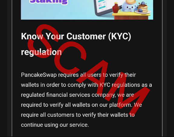 PancakeSwap's tweet photo. 🚨 SCAM ALERT 🚨

⚠️ You do NOT need to perform any KYC to start using PancakeSwap!

⚠️ We NEVER send any "customer support" Emails!

⚠️ Never share your seed phrase or private keys!

📖 Learn more: https://t.co/AvpBbeHUMV https://t.co/1Fcl1NWfxP