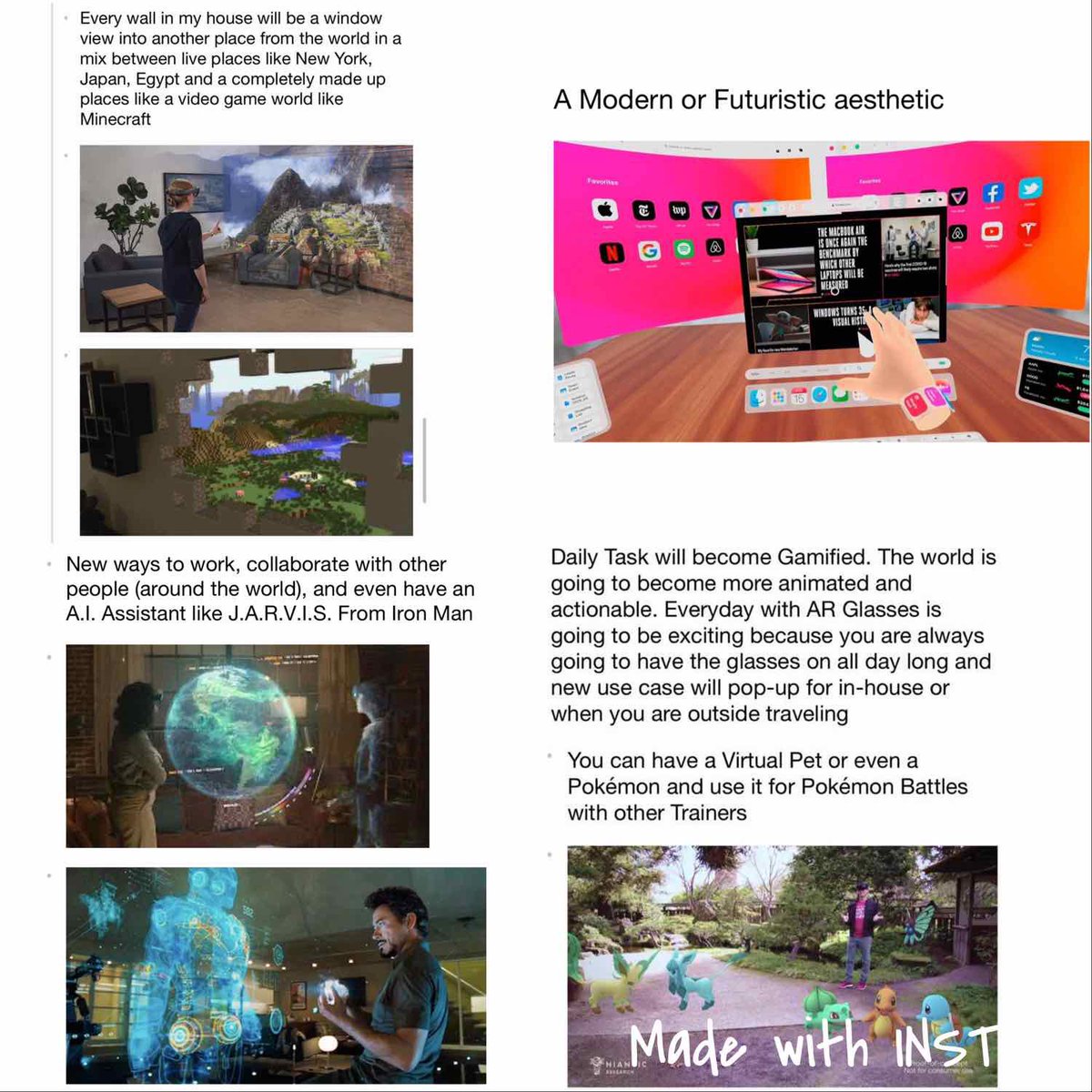 RT @AJRD2000: Examples of some use cases for Augmented Reality (Glasses). #Window #Realm #Minecraft #VideoGames #Metaverse #Apple #Work #Collaboration #AI #JARVIS #IronMan #TonyStark #Hologram #Gamified #Gamification #VirtualPet #Interactive #Animated #L…