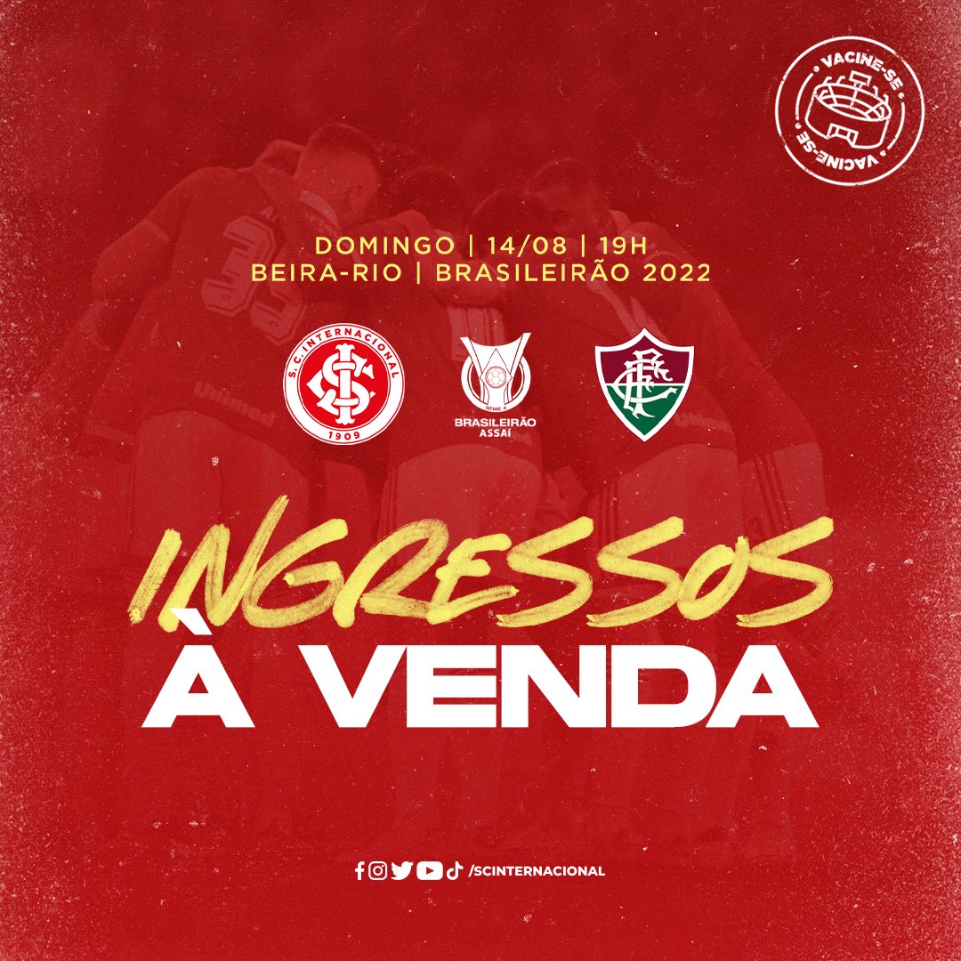 SCInternacional's tweet photo. 🏟️✅ Vendas de ingressos abertas para não sócios. 

▶️ Neste domingo (14), às 19h, o Colorado enfrenta o Fluminense pelo Brasileirão.

🎟️ Garanta o seu lugar: https://t.co/3HyyTvo1mL 🇦🇹 #ColoradoJogaJunto https://t.co/hg9MJx7bSg