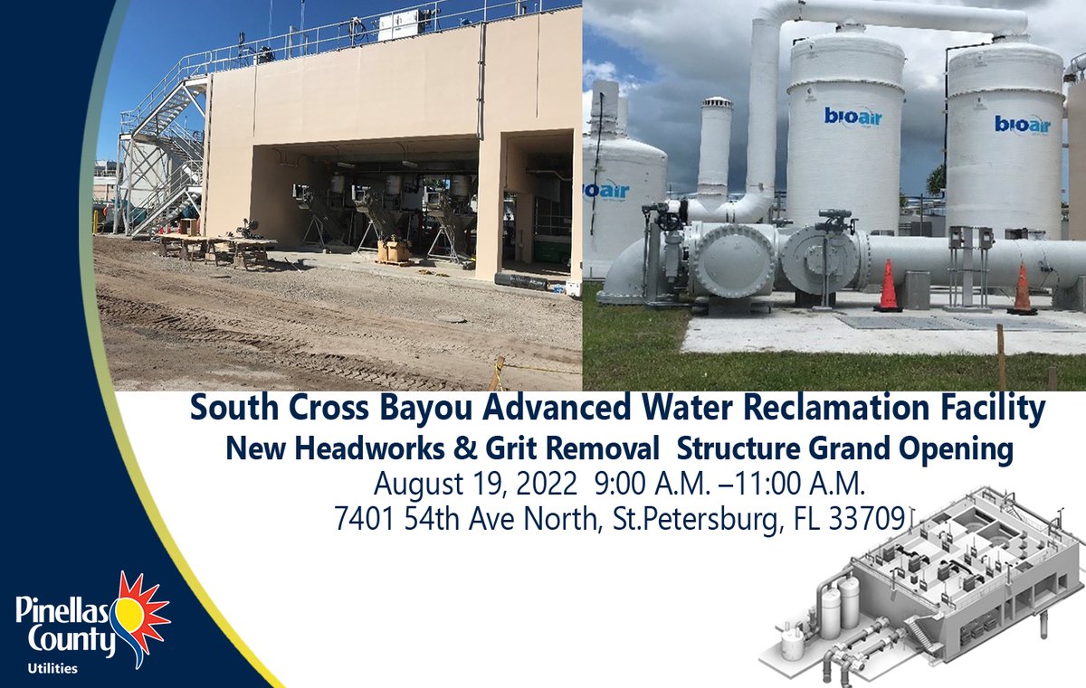 PinellasGov's tweet photo. Join us August 19th from 9-11am for the new combined headworks and grit removal structure grand opening at the South Cross Bayou. Closed toe shoes are required for this event. Register today at https://t.co/uGjxY7etIu #InTheKnowAboutH2O https://t.co/JEgugIqYNB