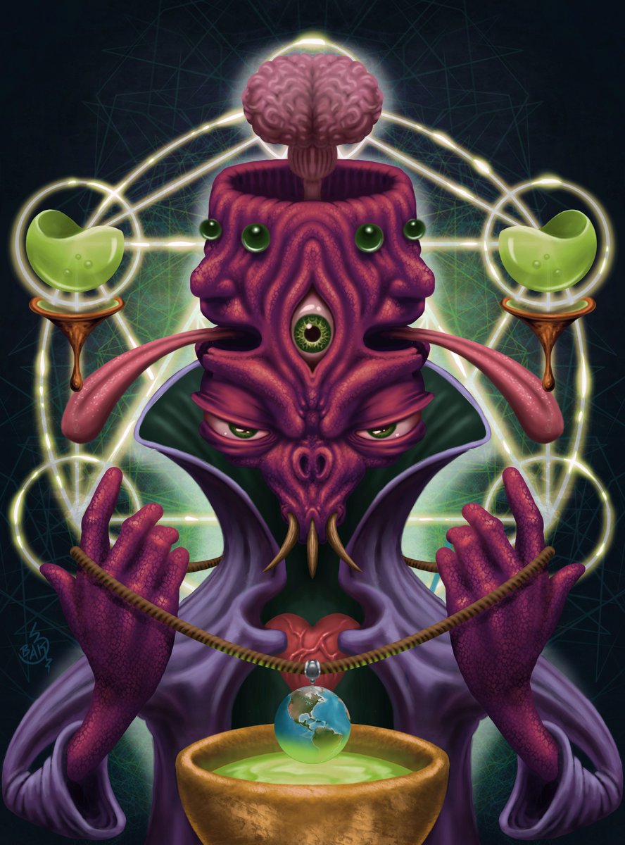 Gmgm frens, wishing everyone a good and artsy-crafty weekend! Here's the first NFT I minted and sold on the Kusama chain, a series of 5 I called Elevated Aliens. Probably the first one I really started figuring out this digital painting thing coming from brushes.. 👽