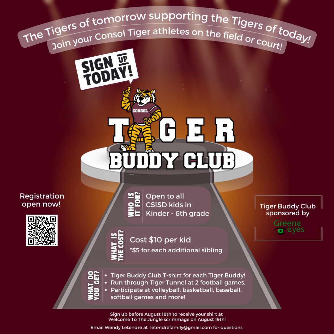 AMCHSTigerClub's tweet photo. ✅Tiger Buddy Club sign ups are open!! Join by THIS Thursday and get your shirt at “Welcome to the Jungle” 🐯🐾 #GoTigers #AMCHS #Consol @PecanTrail @cg_cats @OakwoodIntermed https://t.co/YrmnRmbO1p