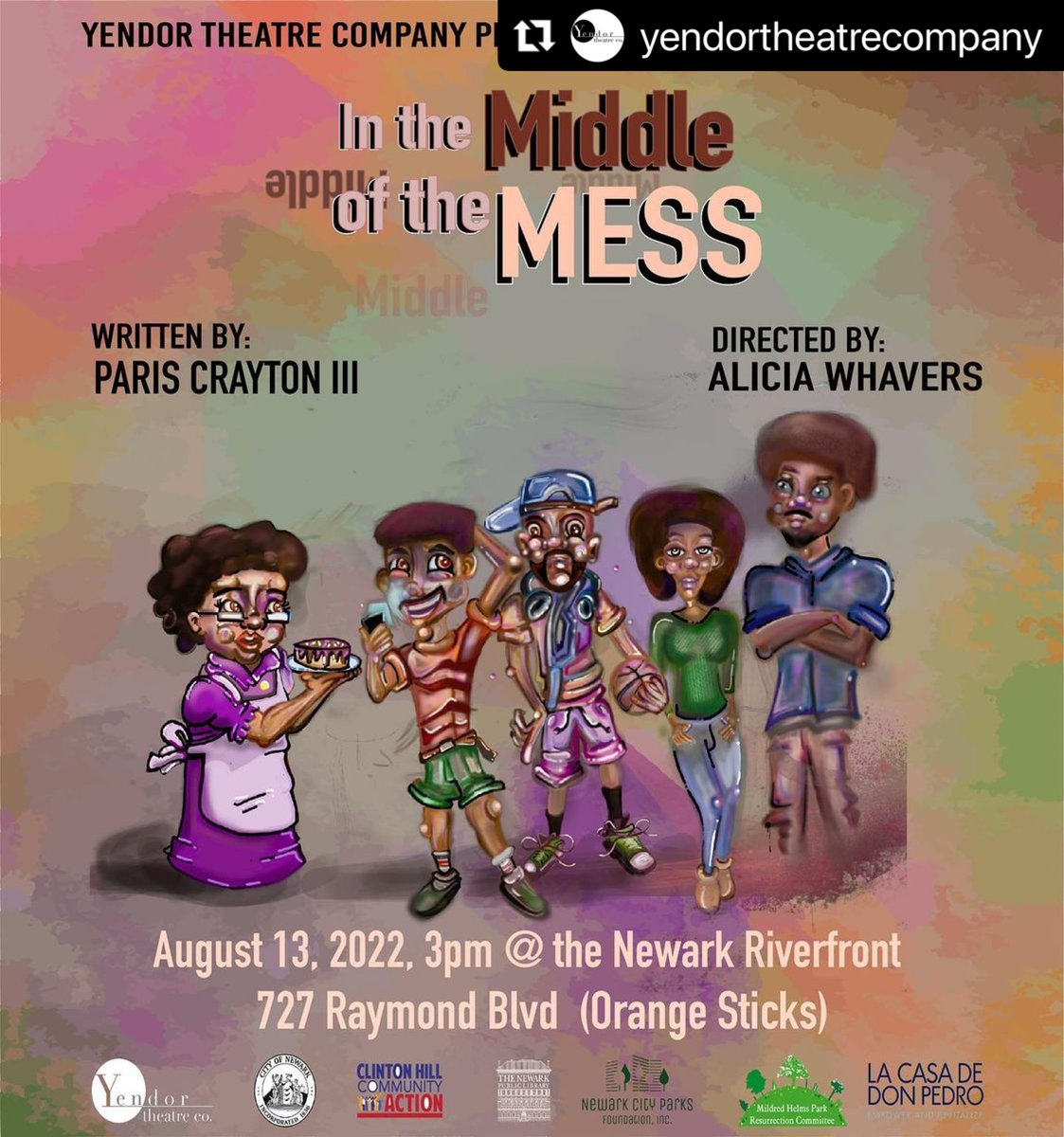 Newark Riverfront (@newarkriverfrnt) on Twitter photo Today!,August 13, 3p, Rodney Gilbert Theater Day at Riverfront Park - World Premiere of @paristheplaywright’s new play, In The Middle Of The Mess, a family friendly play that follows Joey, a young man on a quest to find joy in the pandemic.
<a href="/YendorArts/">Yendor Arts</a> <a href="/NewarkCityParks/">Newark City Parks Foundation, Inc.</a> Today!,August 13, 3p, Rodney Gilbert Theater Day at Riverfront Park - World Premiere of @paristheplaywright’s new play, In The Middle Of The Mess, a family friendly play that follows Joey, a young man on a quest to find joy in the pandemic.
<a href="/YendorArts/">Yendor Arts</a> <a href="/NewarkCityParks/">Newark City Parks Foundation, Inc.</a>