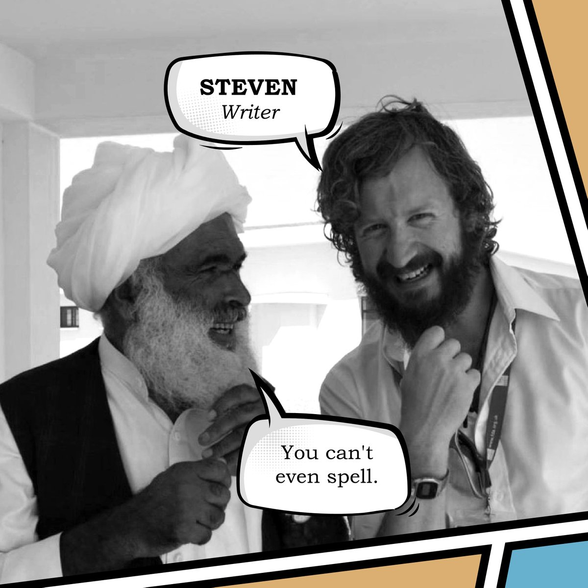 ConflictComics_'s tweet photo. THE TEAM: Steven Healer – Writer. Retired British #Diplomat. Head of Strategic Communications on a military base in #Helmand (2013), School Teacher in Boldon (2022); there are similarities. #GraphicNovel #Mullah #BeardOff #AfghanPolice #War #ConflictComics https://t.co/BopU0AnKTG