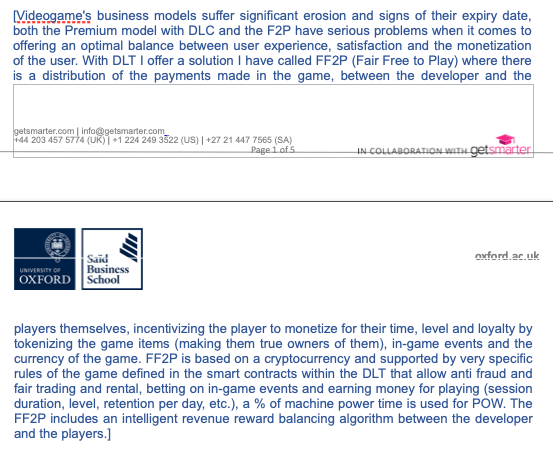 Today I want to share with you the original extract presented in April 2018 where I presented the #play2earn #NFT model at Oxford as a student. Today I proudly look back at how I turned that idea into a Startup @Tripleogames and became a Blockchain tutor at the same university