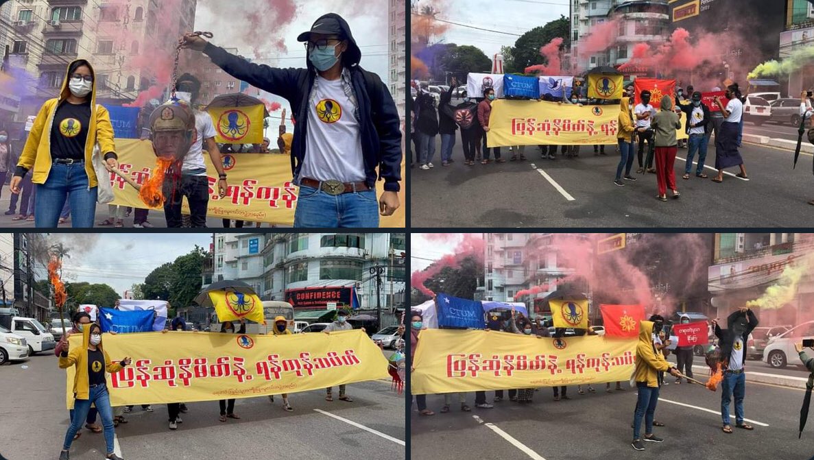 hanny_2004s's tweet photo. Valiant and bold civilians of Yangon protested against military dictatorship by using Guerilla tactics to avoid bullets.   #2022Aug13Coup #LegalizationOfNUG #WhatsHappeningInMyanmar https://t.co/xY2GsU5akZ