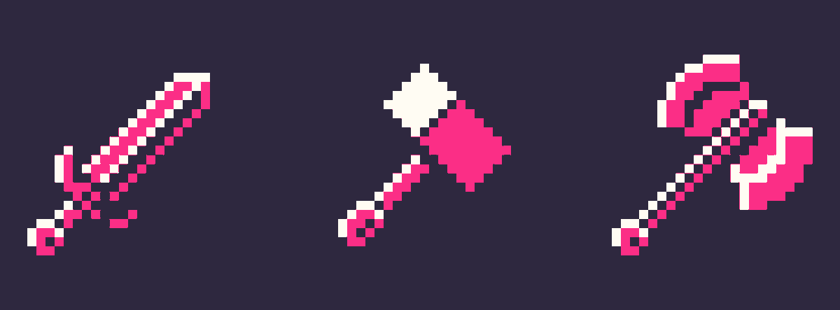 Bird_Buttocks's tweet photo. Tried doing day 1 of 2021 septembit challenge to get some practice in for this year's septembit since it's coming up soon. Couldn't decide which one was my favorite though so here's all 3 weapons.
#pixelart #septembit https://t.co/BjushzNOH4