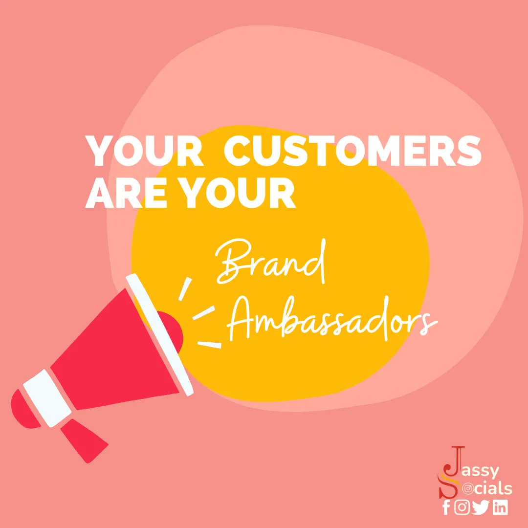 jassysocials's tweet photo. 3 ways to make your clients brand ambassadors:

1️⃣𝗙𝗼𝗰𝘂𝘀 𝗼𝗻 𝘁𝗵𝗲𝗶𝗿 𝗳𝗲𝗲𝗹𝗶𝗻𝗴s
2️⃣𝗖𝗿𝗲𝗮𝘁𝗲 𝗮 𝗯𝗿𝗮𝗻𝗱 𝗰𝘂𝗹𝘁𝘂𝗿𝗲  ​
3️⃣𝗜𝗻𝘃𝗲𝘀𝘁 𝗶𝗻 𝘀𝗲𝗿𝘃𝗶𝗻𝗴 𝘆𝗼𝘂𝗿 𝗰𝘂𝘀𝘁𝗼𝗺𝗲𝗿𝘀 

 talk with us! 📣

 #brandambassador #jassysocials #onlinebusiness https://t.co/i5jVOhNk5P