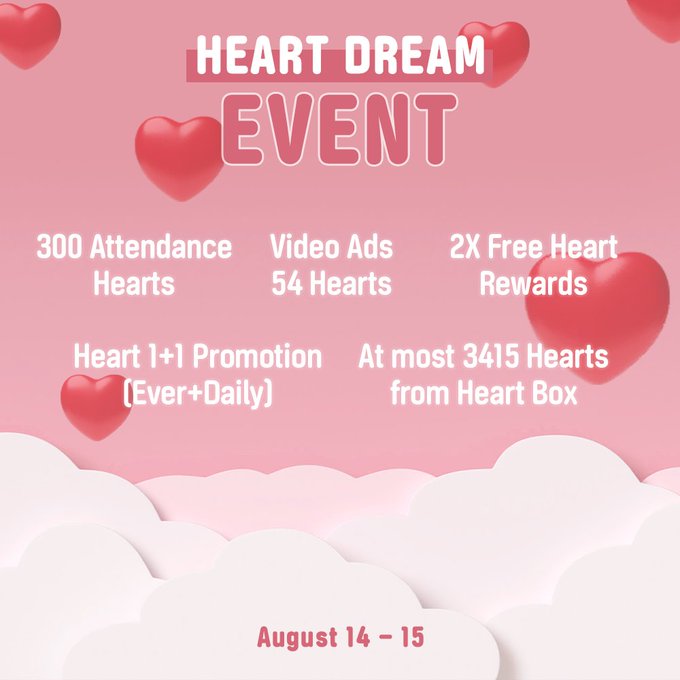 kpopidol_en's tweet photo. 💞HEART DREAM EVENT💞

♟️ 300 Attendance Hearts
🎁 Lucky Heart Box (10, 45, 415, 3415 hearts randomly)
💕 Heart 1+1 Promotion
⛽ Double Hearts on Offerwall
📺 54 hearts for a video ad

📅Only for 2 days: Aug 14 ~ 15

💖Go and get Hearts!
📲https://t.co/JsVWYmJar5 https://t.co/ZZ65psBTTq