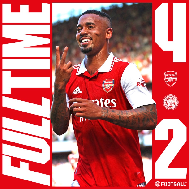 Arsenal's tweet photo. Two games. Two wins.

Let's go, Gooners! ✌️ 

🔴 4-2 🦊 (FT)

#ARSLEI