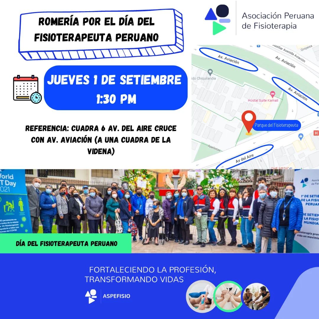ASPEFISIO's tweet photo. #DiaDeLaFisioterapiaPeruana
#01DeSetiembre 
#WorldPhysioSAR
🔵𝑺𝒆𝒂𝒏 𝒕𝒐𝒅𝒐𝒔 𝒊𝒏𝒗𝒊𝒕𝒂𝒅𝒐𝒔 𝒂 𝒑𝒂𝒓𝒕𝒊𝒄𝒊𝒑𝒂𝒓 𝒅𝒆 𝒍𝒂 𝑹𝒐𝒎𝒆𝒓𝒊́𝒂 𝒑𝒐𝒓 𝒆𝒍 𝑫𝒊́𝒂 𝒅𝒆 𝒍𝒂 𝑭𝒊𝒔𝒊𝒐𝒕𝒆𝒓𝒂𝒑𝒊𝒂 𝑷𝒆𝒓𝒖𝒂𝒏𝒂 𝒆𝒏 𝒆𝒍 𝑷𝒂𝒓𝒒𝒖𝒆 𝒅𝒆𝒍 𝑭𝒊𝒔𝒊𝒐𝒕𝒆𝒓𝒂𝒑𝒆𝒖𝒕𝒂. https://t.co/KPyh3H5Jbv