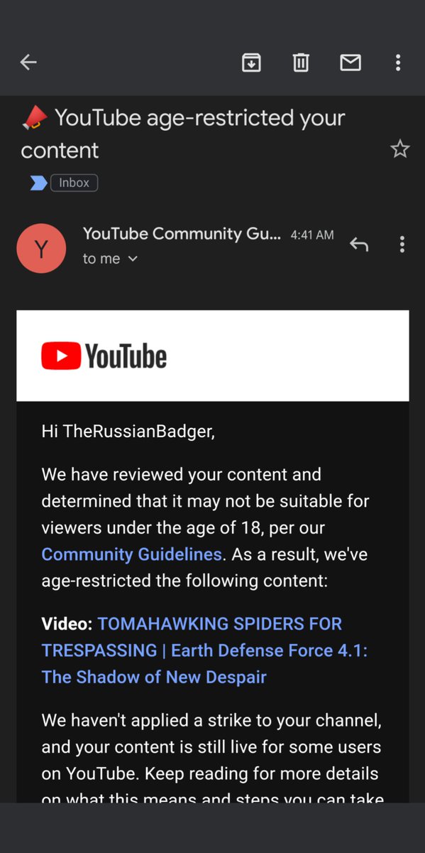 DARUSSIANBADGER's tweet photo. hi @YouTubeCreators 

you just age restricted a video I spent three months on

can you tell me what parts you didn't like so I can change it and reupload? https://t.co/TZ6If6VpyA