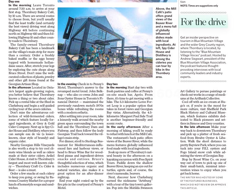 Wow! The Thornbury &amp; Clarksburg itinerary in this Saturday’s Toronto Star is just👌🏾! So many amazing #VisitGrey experiences featured. Thank you <a href="/waysofwanderers/">Jessica Huras</a> for visiting &amp; shining a light on some of our Grey County small businesses!torontostarreplica.pressreader.com/article/283201…