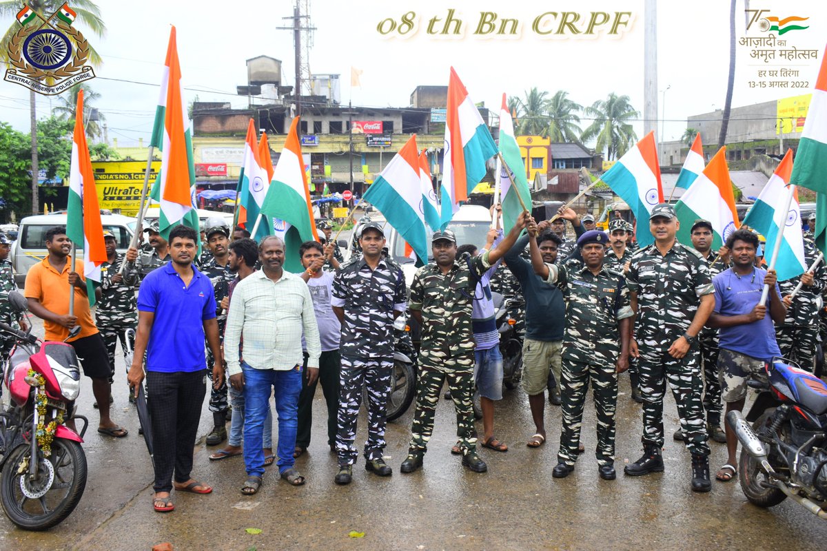 8Bncrpf's tweet photo. #08Bn, #CRPF organized walkathon at #Muniguda and outskirts of Jhilliguda on 13/08/22 Under the activity #HarGharTiranga  #azadikaamritmahotsav2022. During the walkathon persl of CRPF, Civil Police and locals of nearby area also participated.
#IndiaAt75 #Tricolour #ProudIndian https://t.co/z1BjTN60Jc