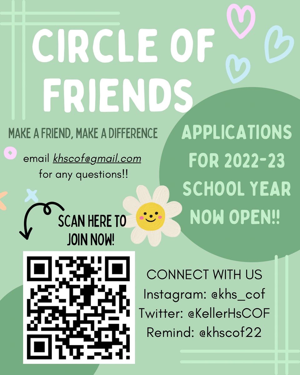 KellerHSCOF's tweet photo. COF APPLICATIONS FOR 2022-23 SCHOOL YR NOW OPEN!! 🫶

scan the qr code, pay your dues at the keller webstore, and share with your friends!🎉 https://t.co/oS10ncGmVF
