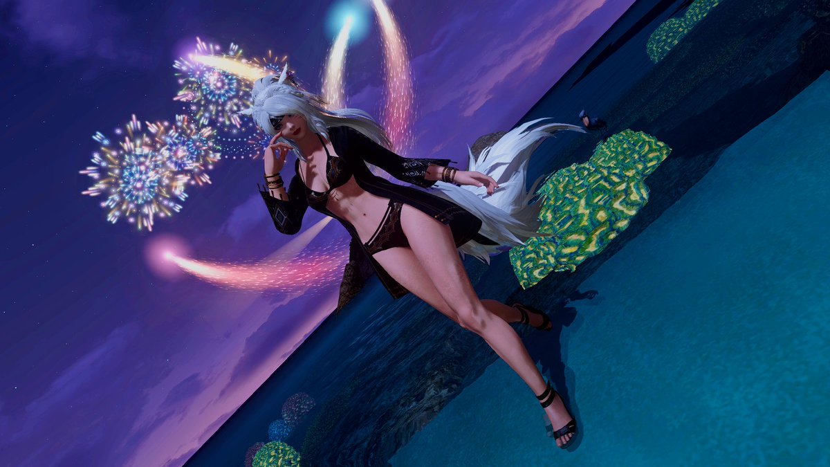 NeeneaMusing's tweet photo. Summer 2022 Moonfaire Event 🎆

#GPOSERS #miqote #moonfaire #FFXIV #summer #bikini #jumpingpuzzle #fireworks #beach https://t.co/9X5qZrlzWK