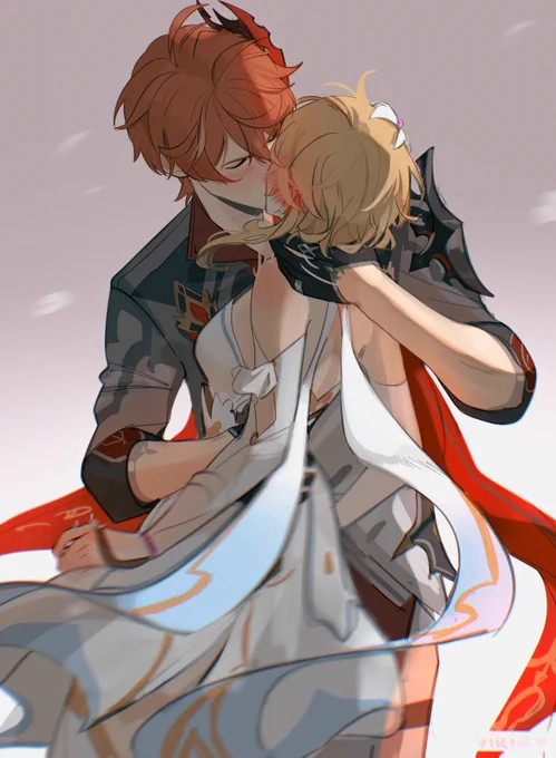 my heart would overrule my mind, and I am not strong enough to stay away #genshinimpact #chilumi #childe #lumine #tartaglia #viria #art 