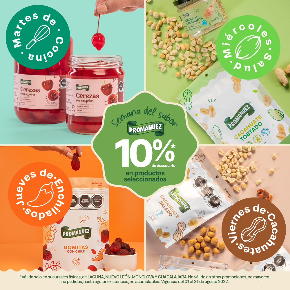 ¡Cumple todos tus antojos con nuestra semana de sabor!

Encuentra las mejores promociones para que realices las recetas más ricas, en productos como:
🍒Cerezas.
🥗Almendras.
🔥Gomitas con chile.
🥜Cacahuates.
🤩Y mucho más.

📍Te esperamos en tu sucursal más cercana.