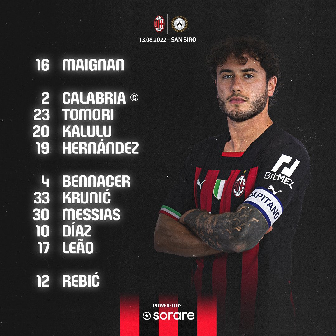 CALCIOmena's tweet photo. لقد حان الوقت 😍🔥 .. تشكيله البدايه للقاء ميلان و اودنيزي . https://t.co/Fwu5zsI29x