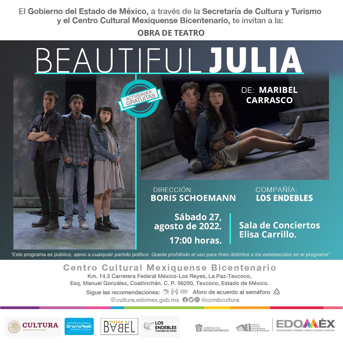 😲 ¡Beautiful Julia regresa el sábado 27 de agosto! Ven al <a href="/ccmbcultura/">Centro Cultural MB</a> y disfruta su función gratuita ¡Los esperamos! 😊👏