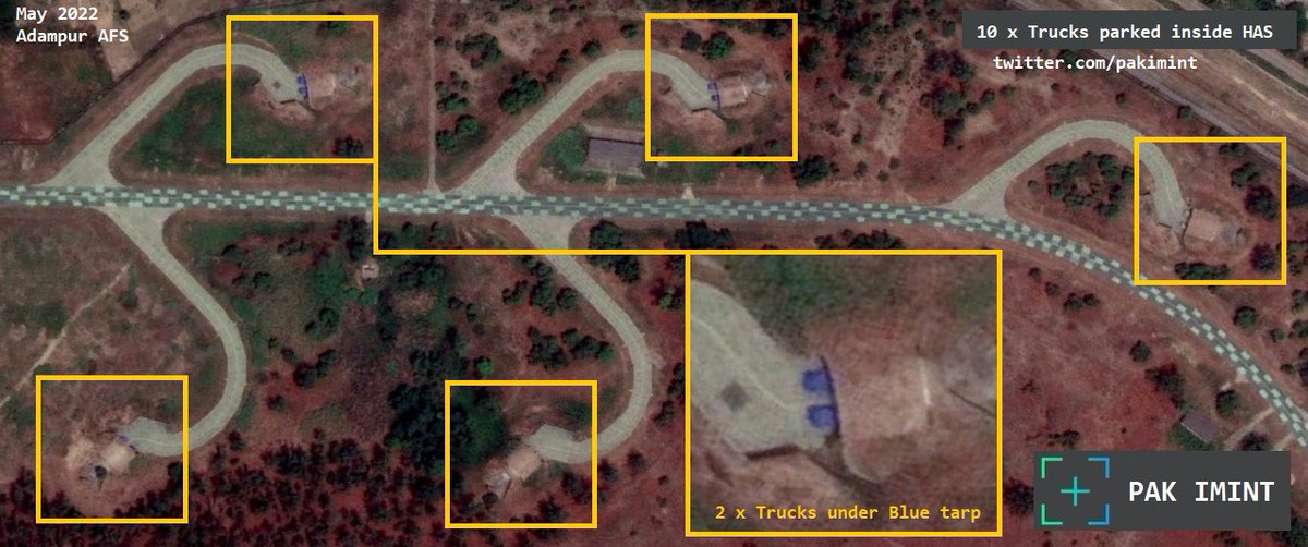 pakimint's tweet photo. Using #IMINT to take a look at IAF's 2nd S400 Battery delivered to Adampur AFS that was not operational till at least May 2022 , coinciding with news reports that the system was operationalized only in June 2022.
Various components including suspected TELs were also visible.
1/2 https://t.co/AtNXGjcOh0