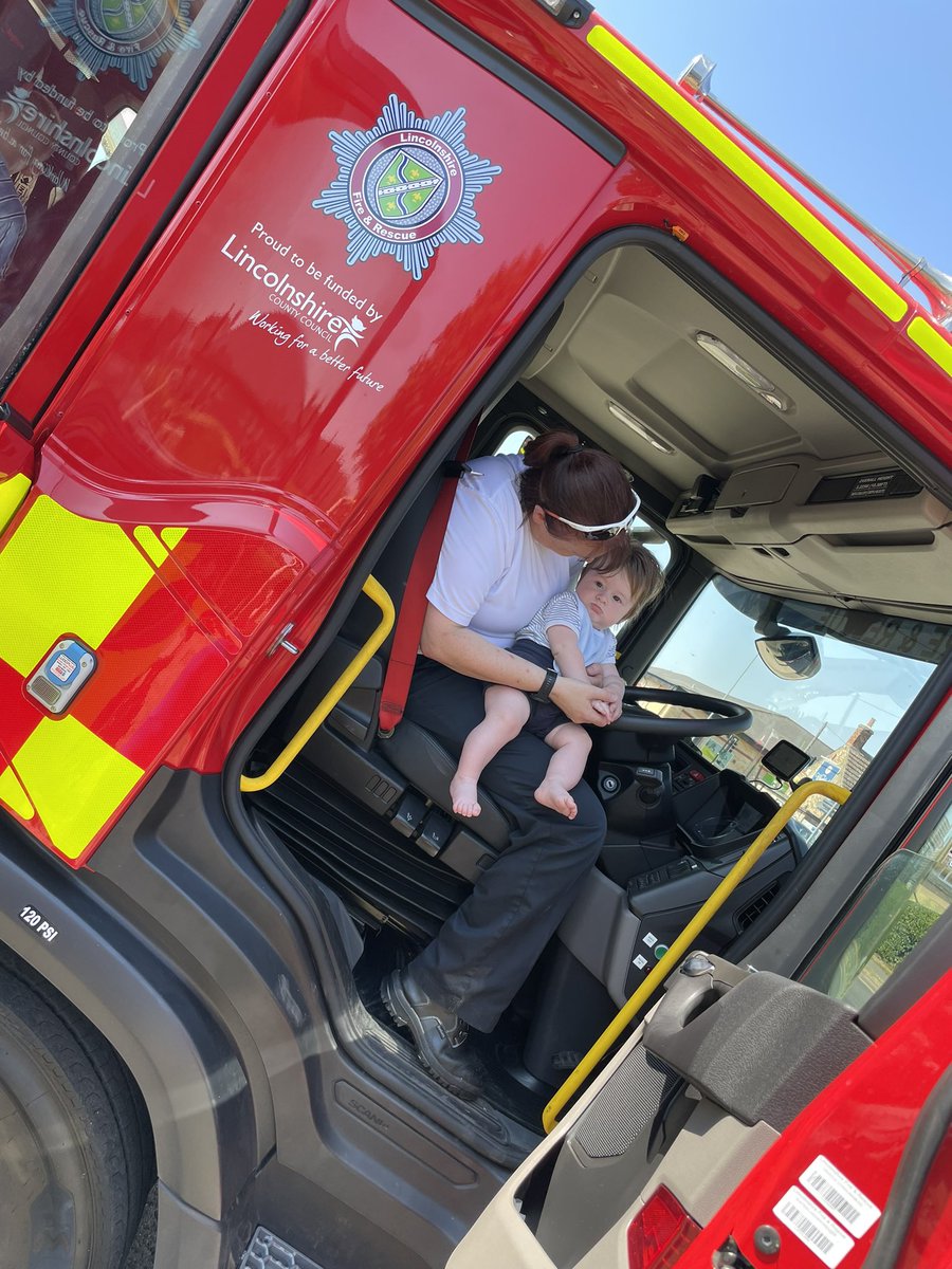 Mikey_Vengeance's tweet photo. Great afternoon down at Waddington Fire Station open day. My son had his first sit in a fire engine courtesy of @LincsFireRescue big cheese (and my cousin) @hjtfire, I promise he enjoyed it more this face suggests! https://t.co/Sl8lxaaoTf