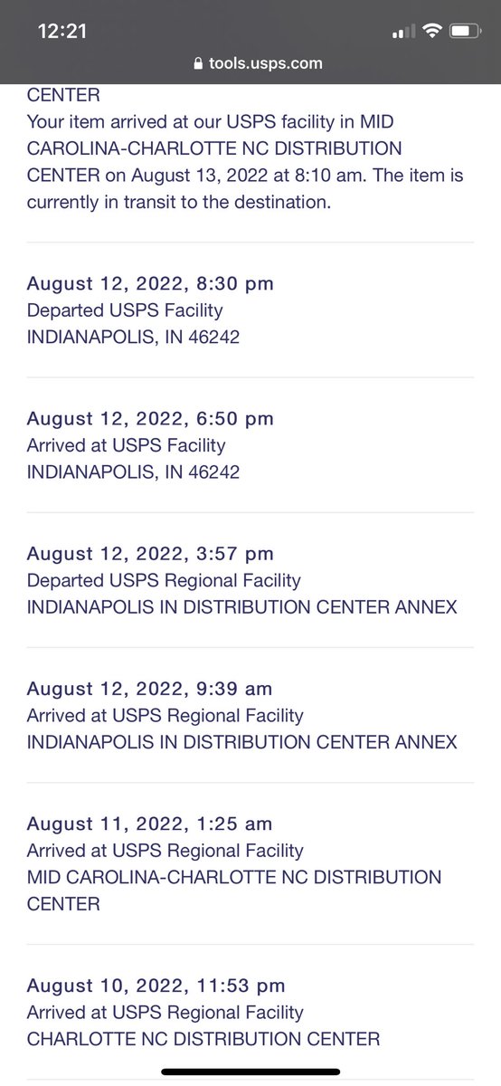 jamb1113's tweet photo. Why did we go from Charlotte to Indianapolis and back? 😭 @USPS https://t.co/4PjVlhRvh1